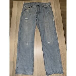 VTG Aeropostale Essex Straight Leg Jeans 34x32 Light Wash Blue Distressed Denim